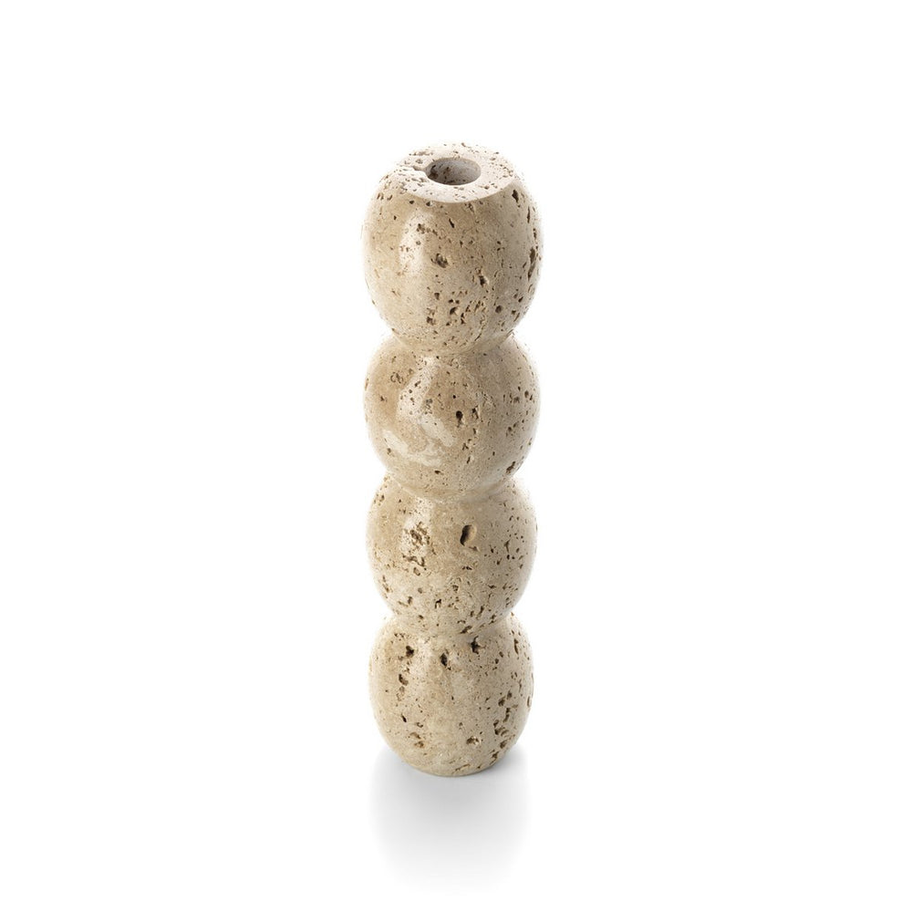 Beige travertine taper candle holder