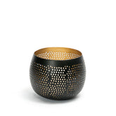 Black and gold pierced brass ball candle holder