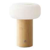 Natural bamboo and white metal rechargeable table lamp