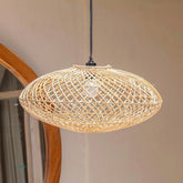 Beige woven rattan disc pendant lampshade