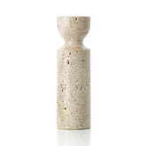 Beige travertine hourglass candle holder