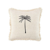 Black woven cotton cushion cover with palm leaf design