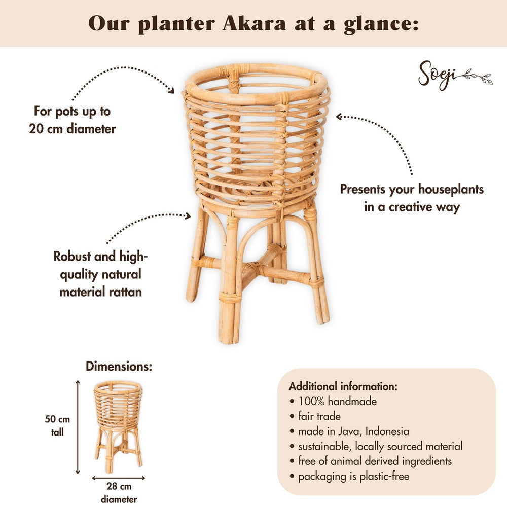 Natural rattan round plant stand