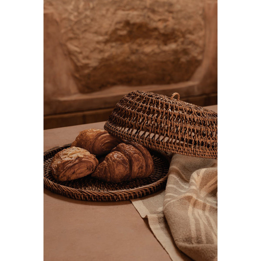Brown woven rattan food cover