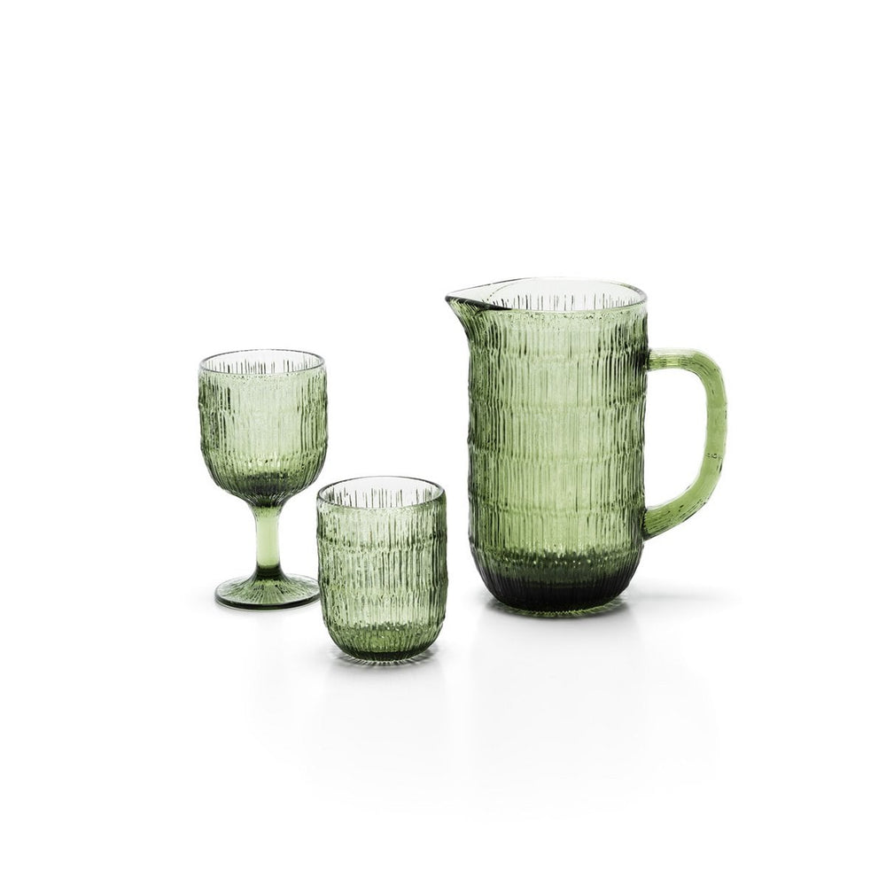 Green ripple glass wine glass