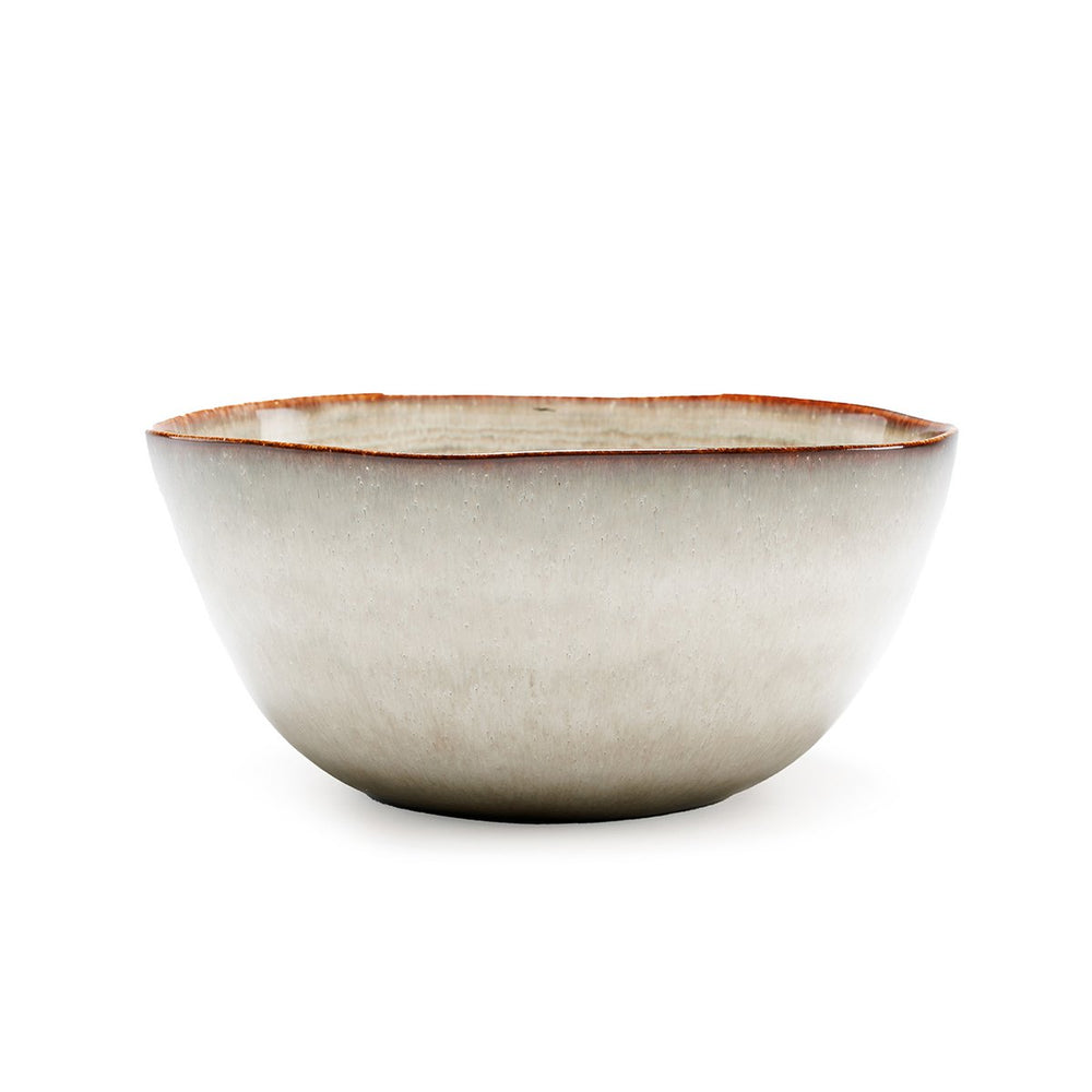 Handmade stoneware serving bowl with crackle glaze finish