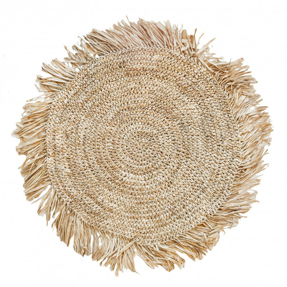Natural raffia round placemat with fringe