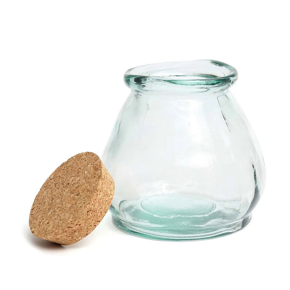 Blue recycled glass pot with cork lid
