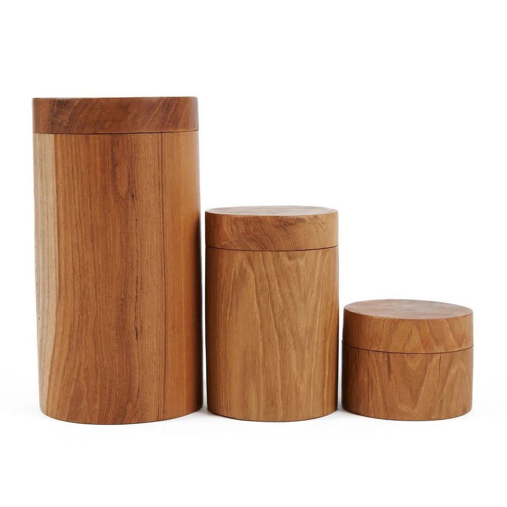Brown teak wood jar with lid