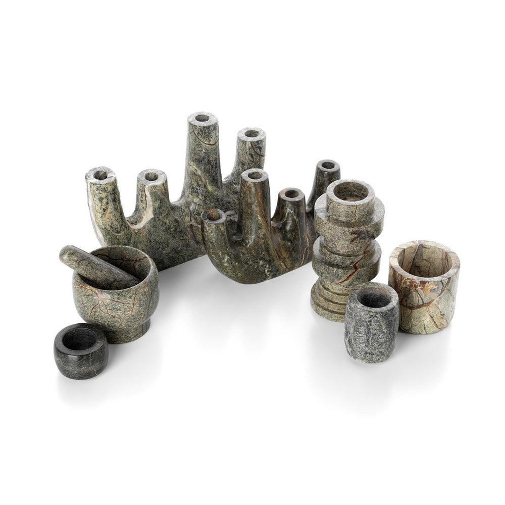 Green marble totemic candle holder