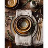 Multi-colored crackle glaze stoneware dinner plate