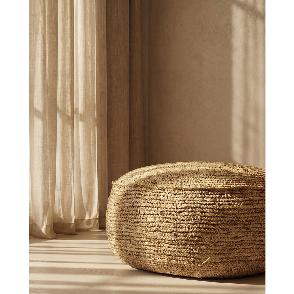 Natural woven raffia pouffe