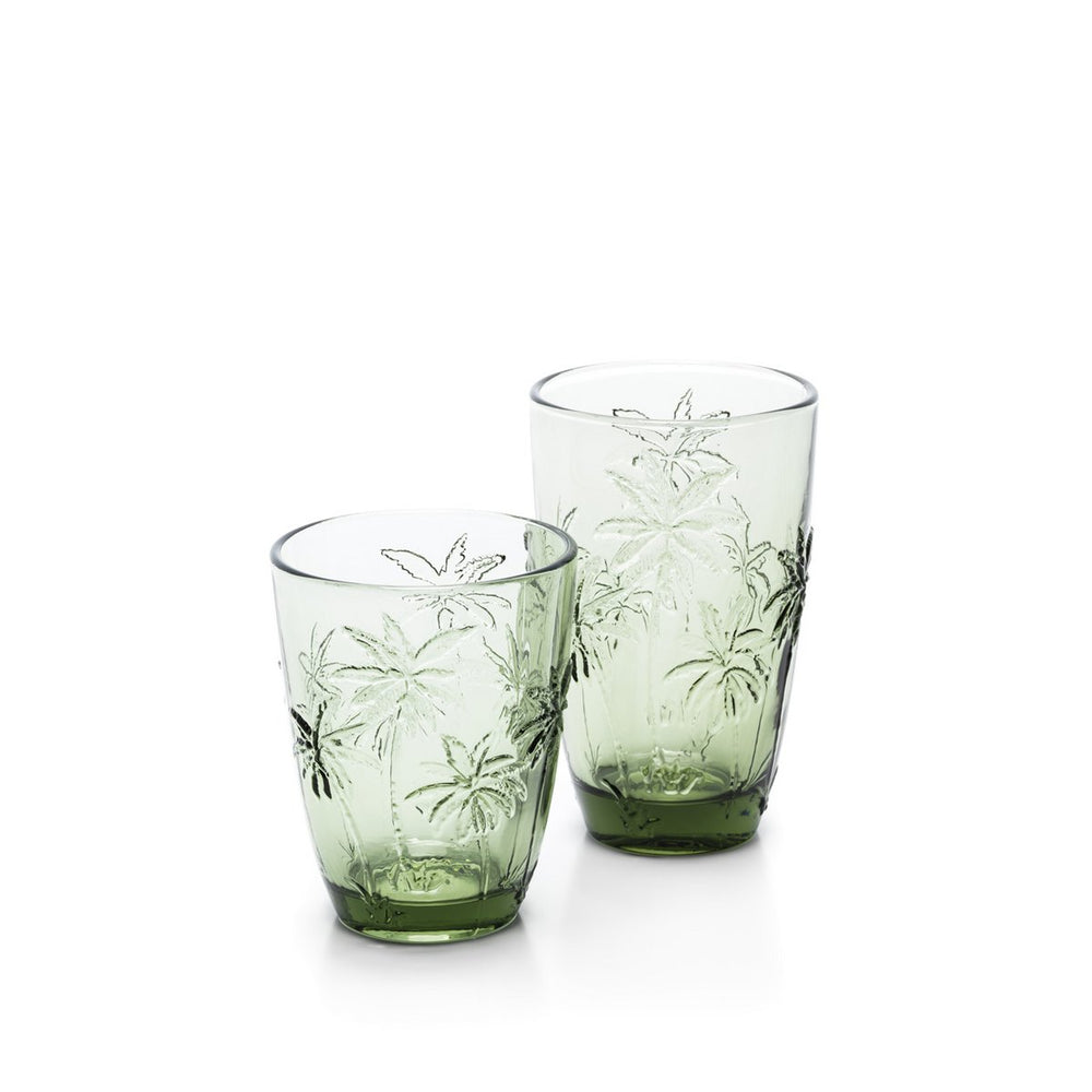 Green etched glass highball tumbler