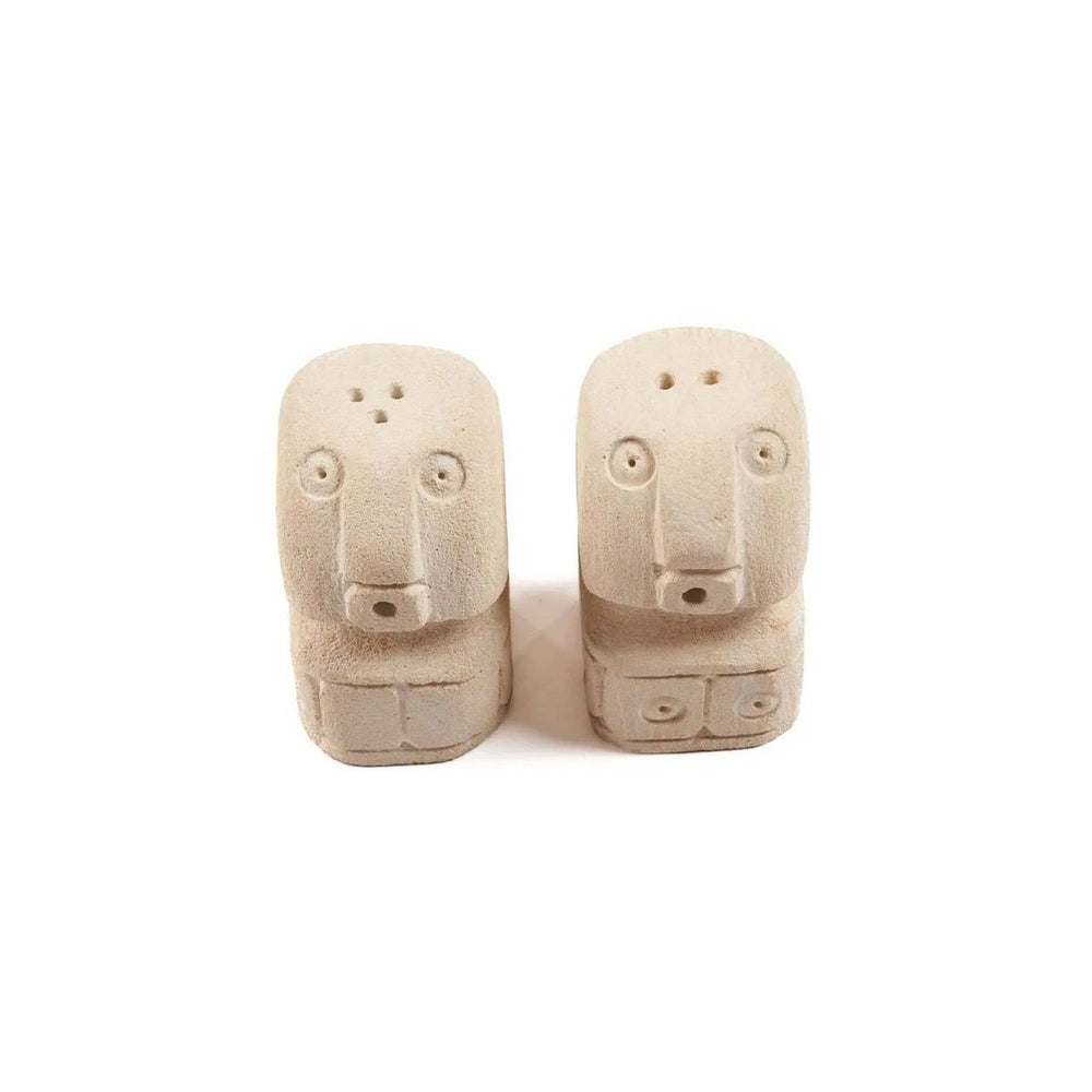 Hand-carved sandstone salt and pepper shakers set