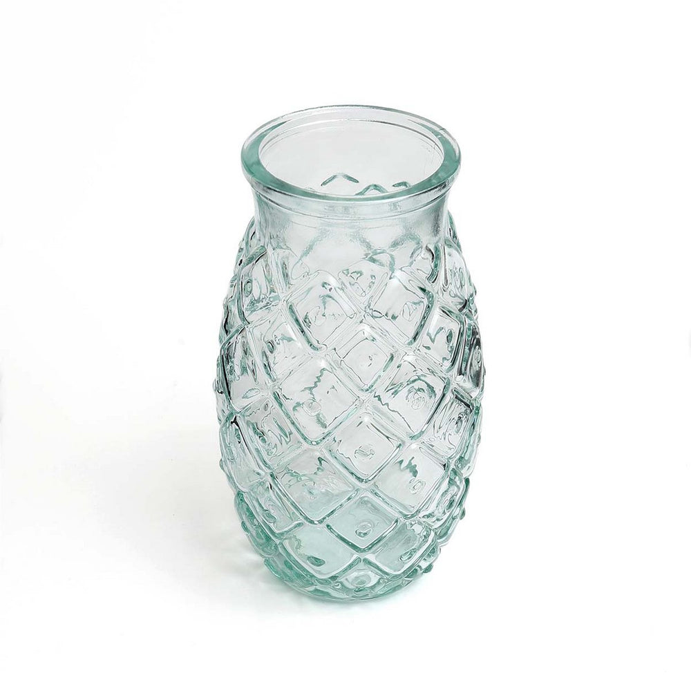 Blue recycled glass drinking glass with pineapple texture