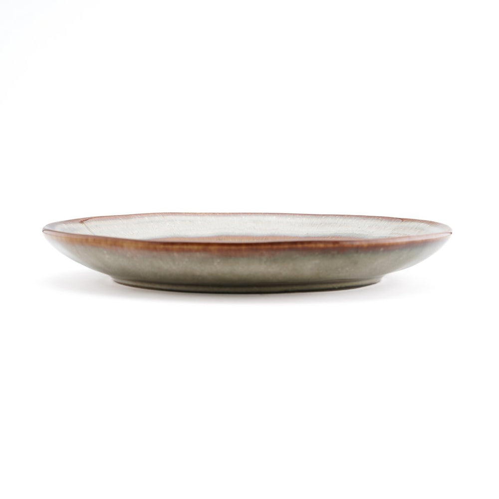 Brown stoneware appetizer plate with crackle glaze finish