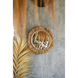 Natural raffia round wall mirror with fringed frame