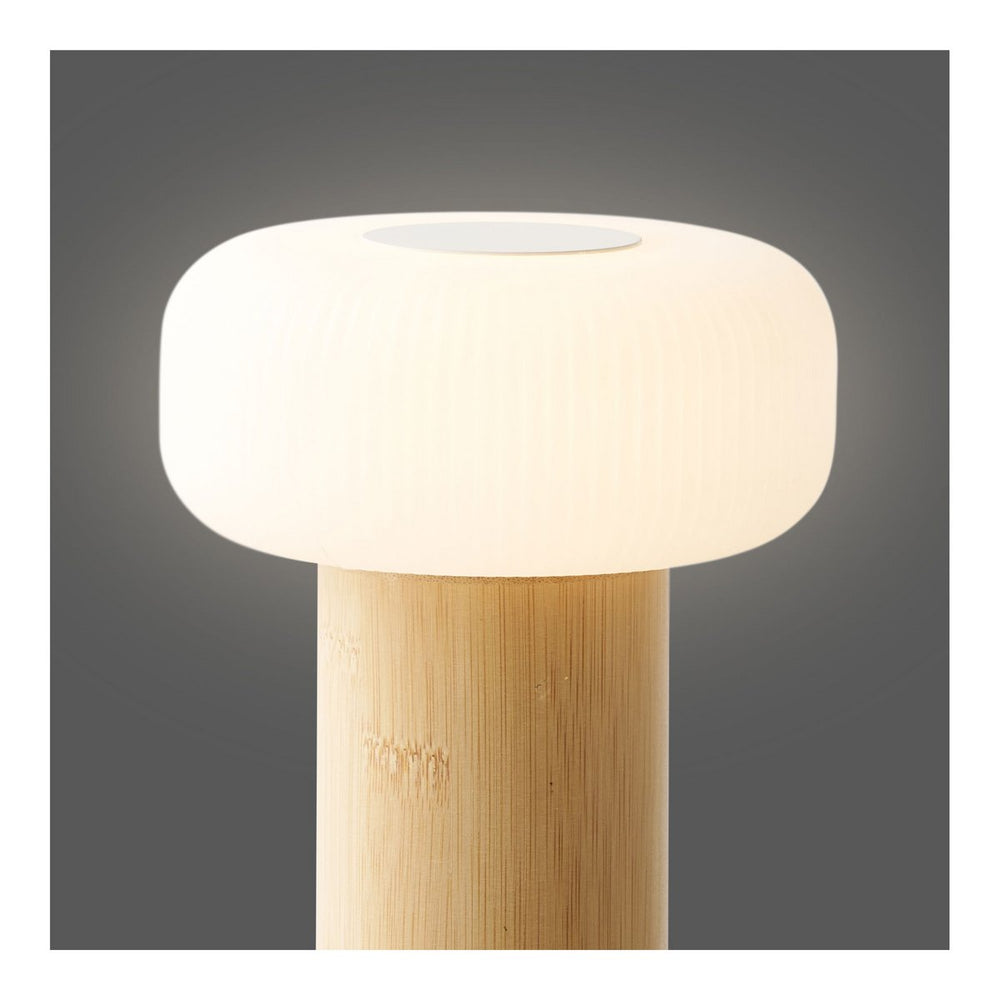 Natural bamboo and white metal rechargeable table lamp
