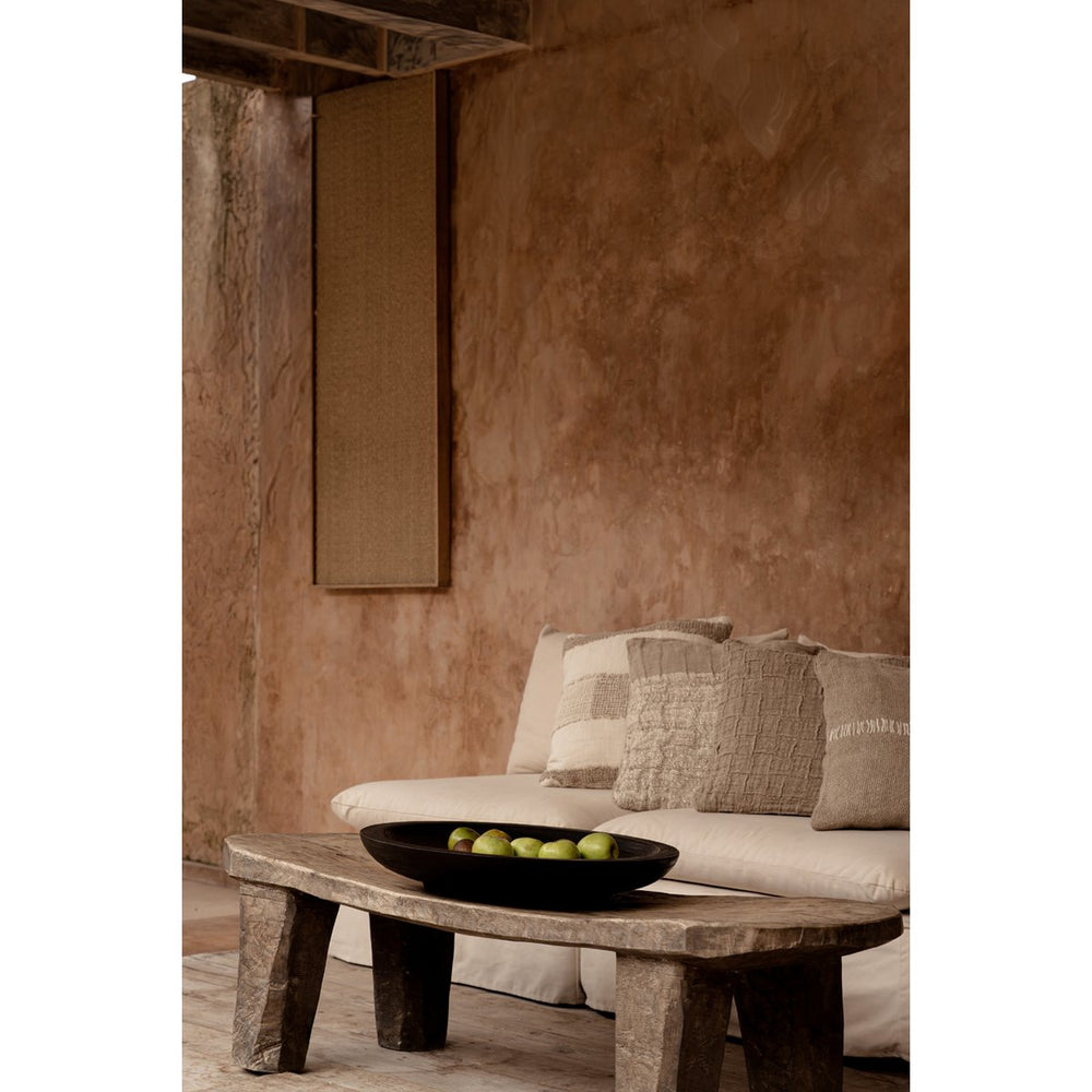 Natural woven linen cushion cover with damier pattern