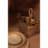 Brown woven rattan cutlery caddy with loop handle