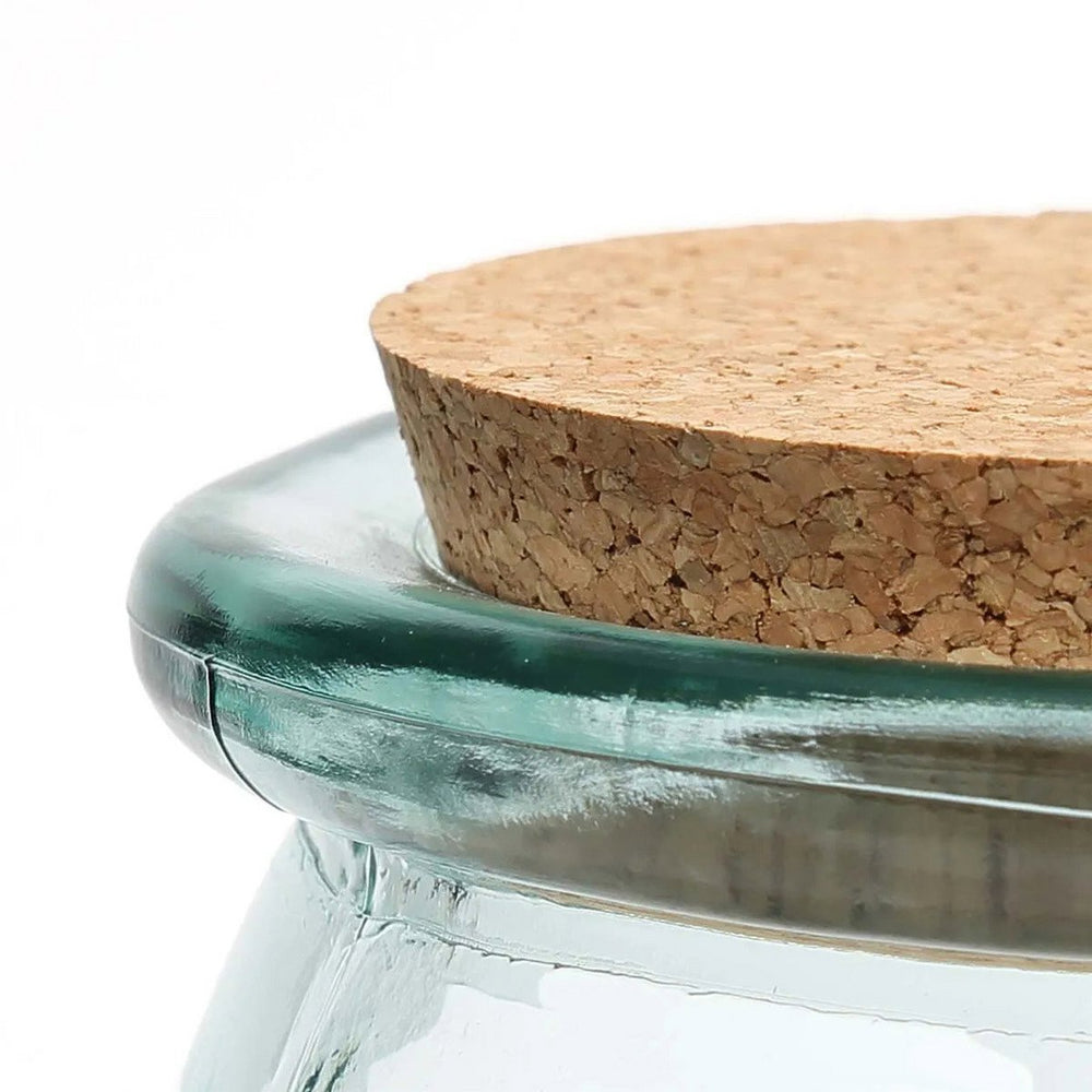 Blue recycled glass pot with cork lid