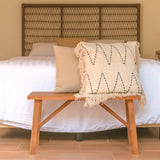 Black and white handwoven cotton cushion cover with zigzag pattern and fringes