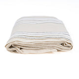 Natural black and white striped linen tablecloth