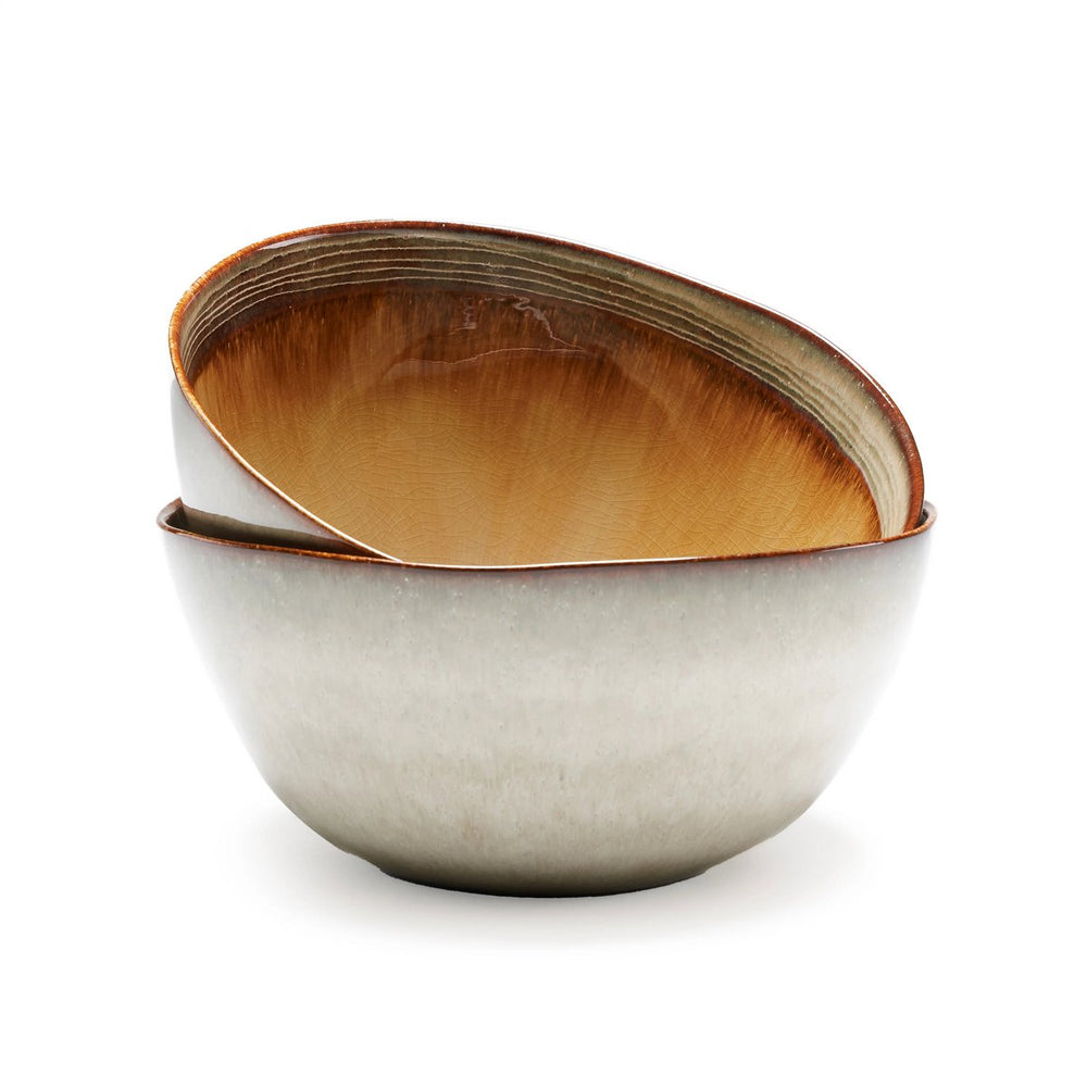 Handmade stoneware serving bowl with crackle glaze finish