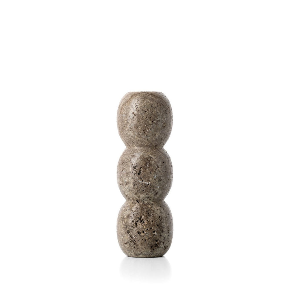Grey travertine totem taper candle holder