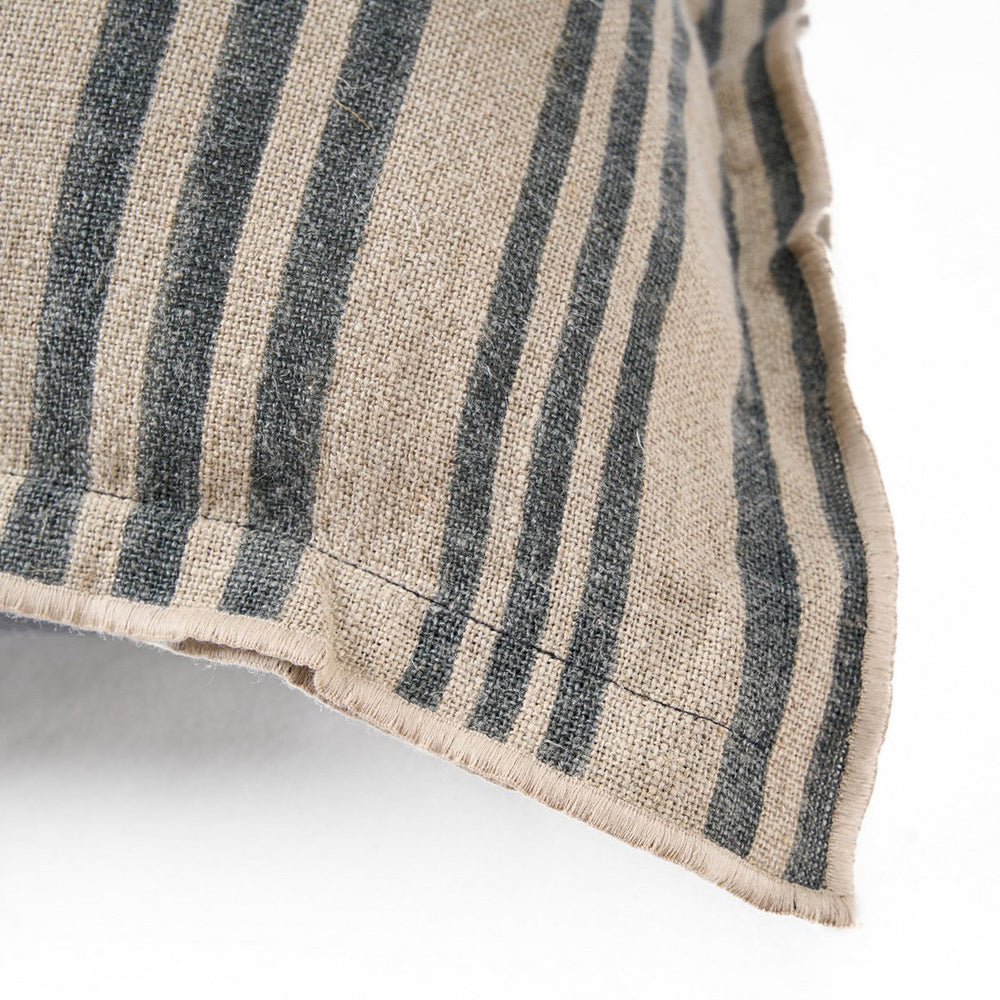 Natural black striped linen and velvet cushion cover