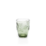 Green frosted glass water glass with embossed palm trees